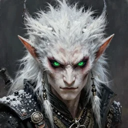 portrait painting of a punk tabaxi assassin with green eyes and snow white fur, ultra realistic, concept art, intricate details, eerie, highly detailed, photorealistic, octane render, 8 k, unreal engine. art by artgerm and greg rutkowski and charlie bowater and magali villeneuve and alphonse mucha