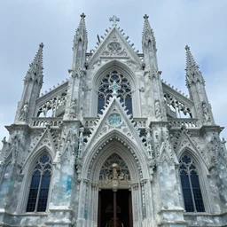 Gothic temple constructed of topaz crystals, highly ornate, intricate, decorations