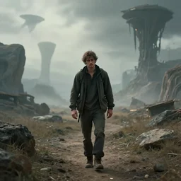 weary traveller wandering through an alien world, by james jean, 4 k, beautiful, cinematic dramatic