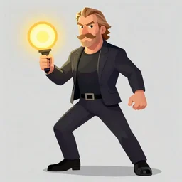 Mustachioed Liam Neeson as Burl Gage, Antimage, casting Eldritch Bolt, iconic Character illustration by Wayne Reynolds for Paizo Pathfinder RPG