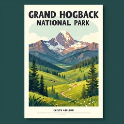 a tourism poster of grand hogback national park, by evelyn abelson, featured on dribble, regionalism, digital illustration, wallpaper, poster art