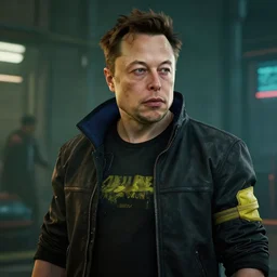 a screenshot of Elon musk in cyberpunk 2077