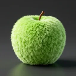 a cube shape green fluffy apple on a long, hyperrealism, dynamic lighting, render 8 k, realistic photo