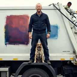 portrait of jason statham pet detective standing atop a garbage truck mark rothko lucian freud greg rutkowski