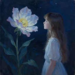 a beautiful painting of in the silent, starlit nights, beautiful flower, girl, by greg rutkowski, trending on artstation