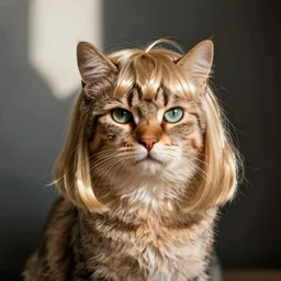 a cat with a blonde wig