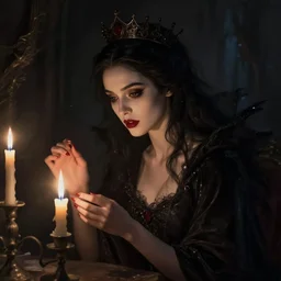very beatiful girl close to a candle in dark room queen of the damned, dramatic light, highly detailed, digital painting, artstation, concept art
