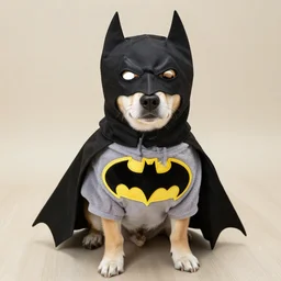 a dog in a batman costume