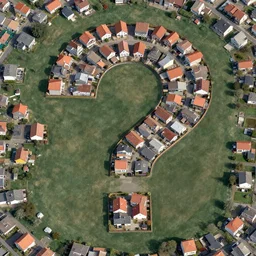satellite photo of a houses in the shape of a question mark
