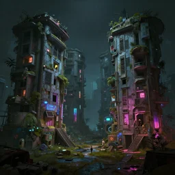 intricate detailed photo environement cyberpunk abandoned houses : 4, 4 k rtx hdr volume light concept studio matte painting environement digital illustration style cyberpunk 2 0 7 7 artstation artur tarnowski, mihai muscan, marcin tomalak, marta leydy, marcin stepien, charlotte hughes, zuzanna dabrowa neon bioluminiscence