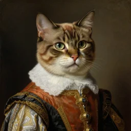 portrait of a posh pedigree cat wearing renaissance clothes. art by rubens, oilpainting, sharp focus, very detailed, hyper realistic, rich colors