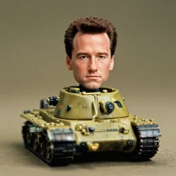 arnold schwarzenegger as nendoroid in a little tank, kodak film