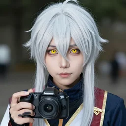 dslr portrait photo still of rimuru tempest with yellow eyes, 8 k, 8 5 mm f 1. 8