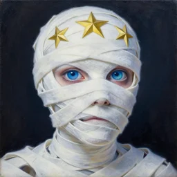 Intricate five star white Spectral mummy by Pablo Picasso, oil on canvas, HDR, high detail, Photo realistic, hyperrealism,matte finish, high contrast, 3d depth, Centered, masterpiece, vivid and vibrant colors, enhanced light effect, enhanced eye detail,artstationhd