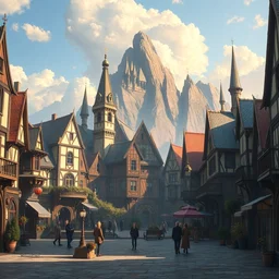 beautiful matte painting of a fantasy town square