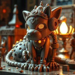 art toys wooden cartoon animal cute robot cyberpunk, masterpiece, ultrarealistic, hyperreal, elegant, monumental, spectacular, lighting, immerse, special effects makeup, maximalist, glittering, artstation, cgsociety amazing art, award winning gallery art alphonse mucha