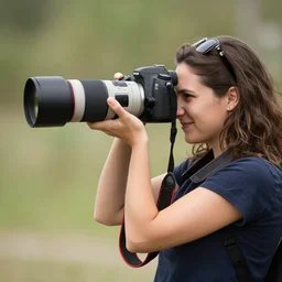 a woman taking a picture, a stock photo by helen dahm, shutterstock contest winner, art photography, dslr camera, dslr, telephoto lens