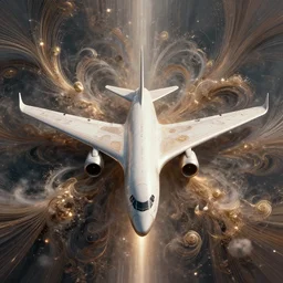 futuristic plane entering another dimension :: by Ian McQue :: ornate, dynamic, particulate, intricate, elegant, centered, artstation, smooth, sharp focus, octane render, highly detailed, concept art, sci-fi