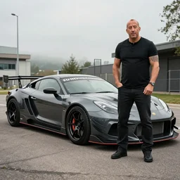 Vin Diesel with a mulet beside a euro tuning car