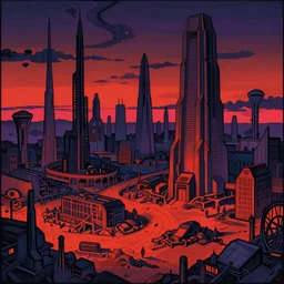 a bleak dystopian world, divided down the middle in the style of gustave dore, vivid synthwave colours
