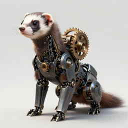 full - body robot ferret, robotic, gears, intricate, sharp focus, lens flare, bloom, illustration, highly detailed, digital painting, concept art, matte, art by ruan jia and wlop and greg rutkowski, masterpiece