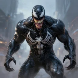 venom fused with deadshot yellow eye, ultra realistic digital painting by greg rutkowski with ray tracing bloom ambient occlusion strong reflections depth of field fog