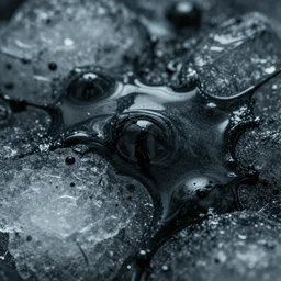 black oil and ice, liquid, closeup, macro, toned, cinematic, post - processing, organic