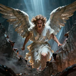 angels, cinematic, angry, ray tracing reflections, angels smashing through the walls of hell