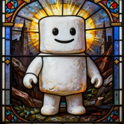 stay puft marshmallow man during the apocalypse biblical painting stained glass