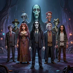 disney horror realistic characters, Moebius, Greg Rutkowski, Zabrocki, Karlkka, Jayison Devadas, Phuoc Quan, trending on Artstation, 8K, ultra wide angle, zenith view, pincushion lens effect