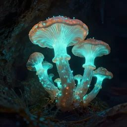 bioluminescent glowing fungus in a cavern, digital art, trending on Artstation