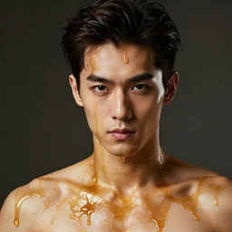 photo of a handsome asian man with honey superpowers in the style of stefan kostic, realistic, sharp focus, 8 k high definition, insanely detailed, intricate, elegant, art by stanley lau and artgerm