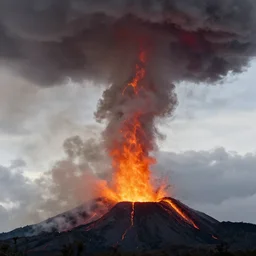 fire tornado on an erupting volcano, tornado