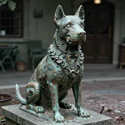 creepy photograph of a statue of a dog taken in the 9 0's, extremely detailed, very scary, surreal