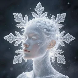 surreal photography silk snowflake with ethereal transparent human face