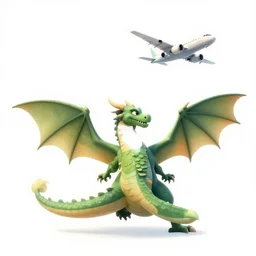 a dragon playing with an aeroplane
