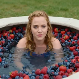 drew barrymore in a sinking pit of blueberries blackberries strawberries cranberries raspberries,