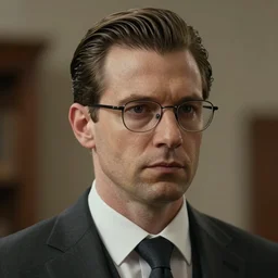 film still photo portrait of jerma 9 8 5 as a lawyer with slicked back hair and glasses in a fancy suit, realistic, hyperrealistic, 8 k resolution, hd quality, very detailed, highly detailed, intricate details, real life, real world, trending on artstation, digital art, really realistic, very realistic, headshot, head in frame, photograph, portrait