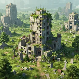 a beautiful very detailed render of nature city graveyard unfinished building by moon hoon, synthwave, archdaily, wallpaper, highly detailed, trending on artstation.