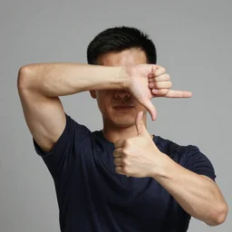 salute with arm raised to face and thumb folded palm outwards