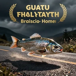 a fish running on the road, photo