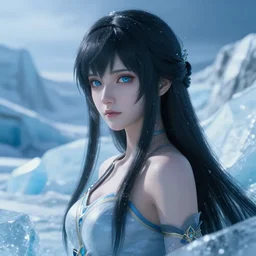 a beautiful anime woman found in ice glacier, fantasy, extreme detail, photorealism, octane render, cinematic lighting.