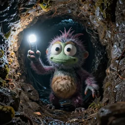 strange anthropomorphic creature in the sewers, digital photography with flash