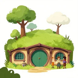 hobbiton, clean cel shaded vector art. shutterstock. behance hd by lois van baarle, artgerm, helen huang, by makoto shinkai and ilya kuvshinov, rossdraws, illustration, fantasy, lordoftherings