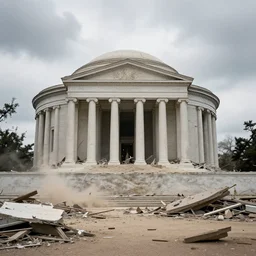 destroyed jefferson memorial, cloudy day, debris, dust, hyperdetailed, artstation, cgsociety, 8 k