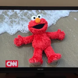 cnn news footage of elmo being washed up on shore, view from above, tv