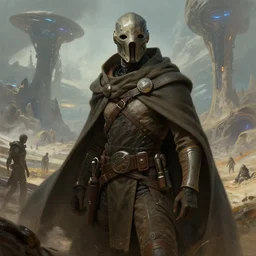 male sci - fi nomad wearing a cloak on an alien world, covered face, detailed, sci - fi, digital painting, artstation, sharp focus, illustration, artgerm, tomasz alen kopera, peter mohrbacher, donato giancola, joseph christian leyendecker, wlop, frank frazetta