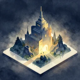 wvkohs kogth. watercolor by award - winning concept artist. isometric graphics, cinematic lighting.