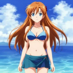 a very beautiful young yuuki asuna,, full body, long wavy hair, sky blue eyes, full round face, bikini, miniskirt,, cinematic wallpaper by yusuke murata