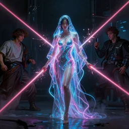 awe-inspiring award-winning concept art painting of attractive Ashley Liao in neon shrouds as the goddess of lasers, sparks, by Michael Whelan, William Adolphe Bouguereau, John Williams Waterhouse, and Donato Giancola, cyberpunk, extremely moody lighting, glowing light and shadow, atmospheric, shadowy, cinematic, 8K,